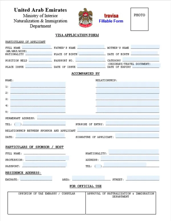 visa application form